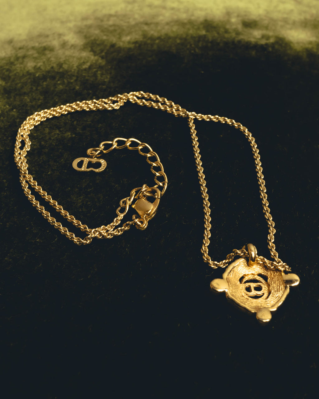 "Christian Dior" 90's-00's Crystal cd logo pendant necklace