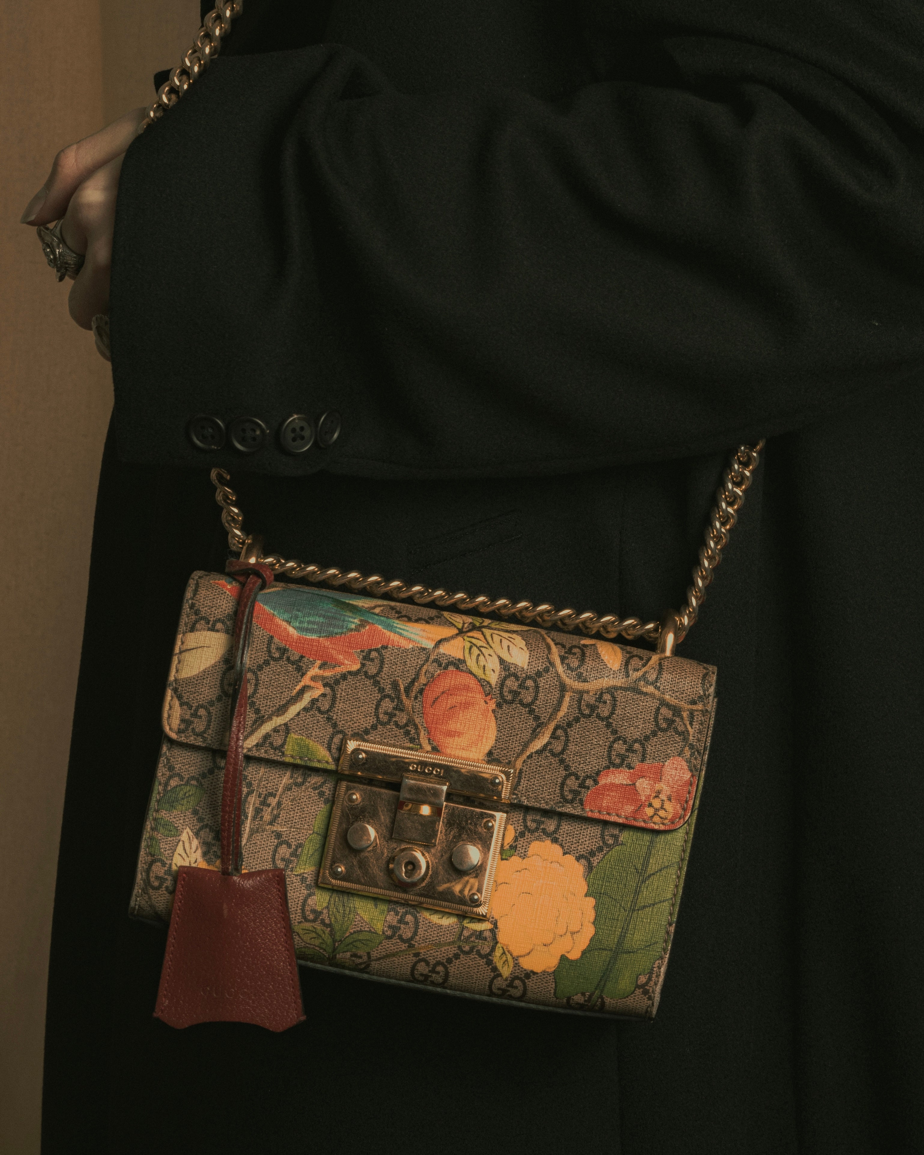 -SPECIAL- "GUCCI" Michele-era floral padlock design chain shoulder bag