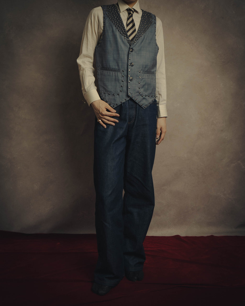 -SPECIAL- “Maison Martin Margiela” 07SS Studded wool leather tailored vest