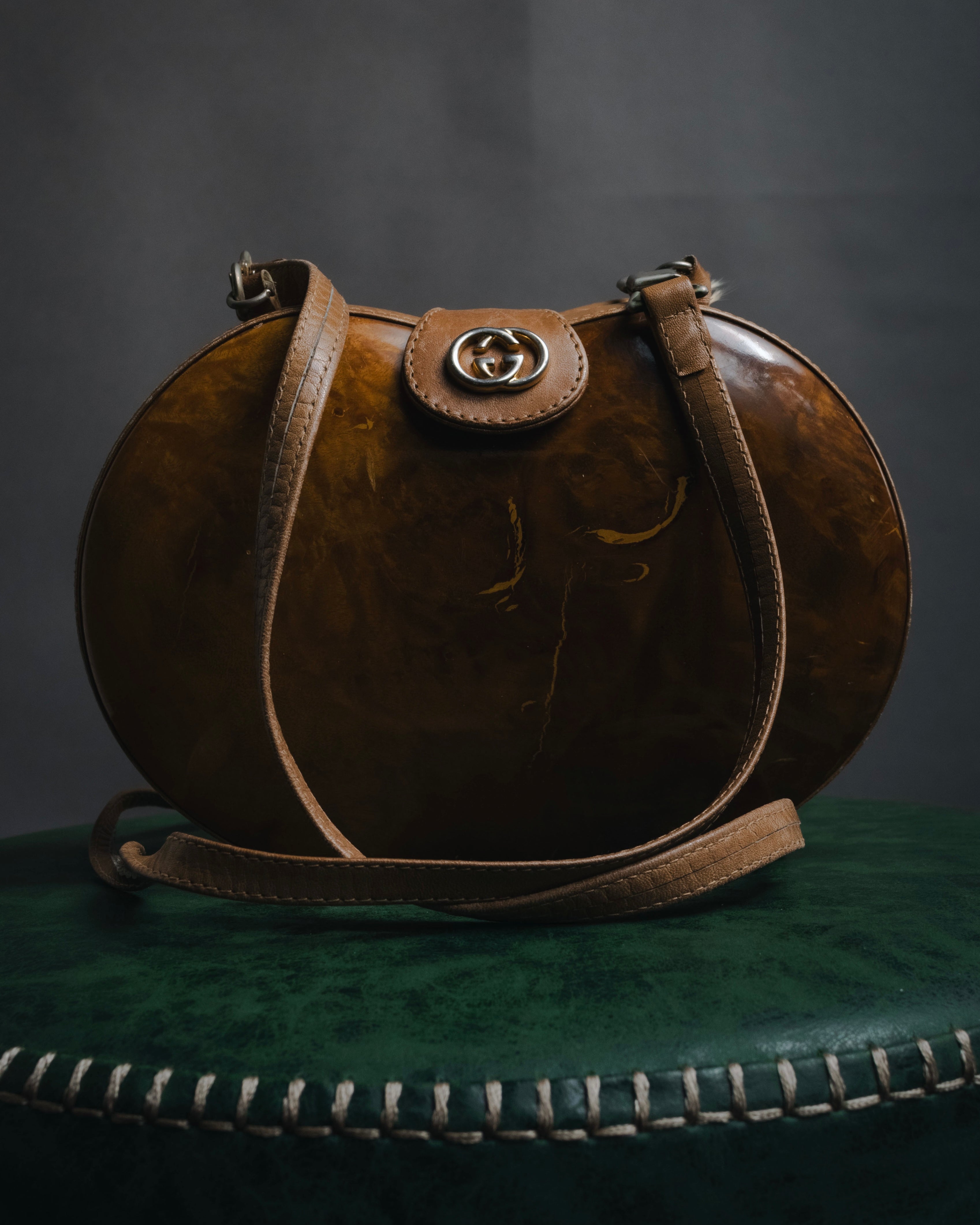 GUCCI - Oval Hard Case Shoulder Bag - Brown - Vintage Old Gucci GG