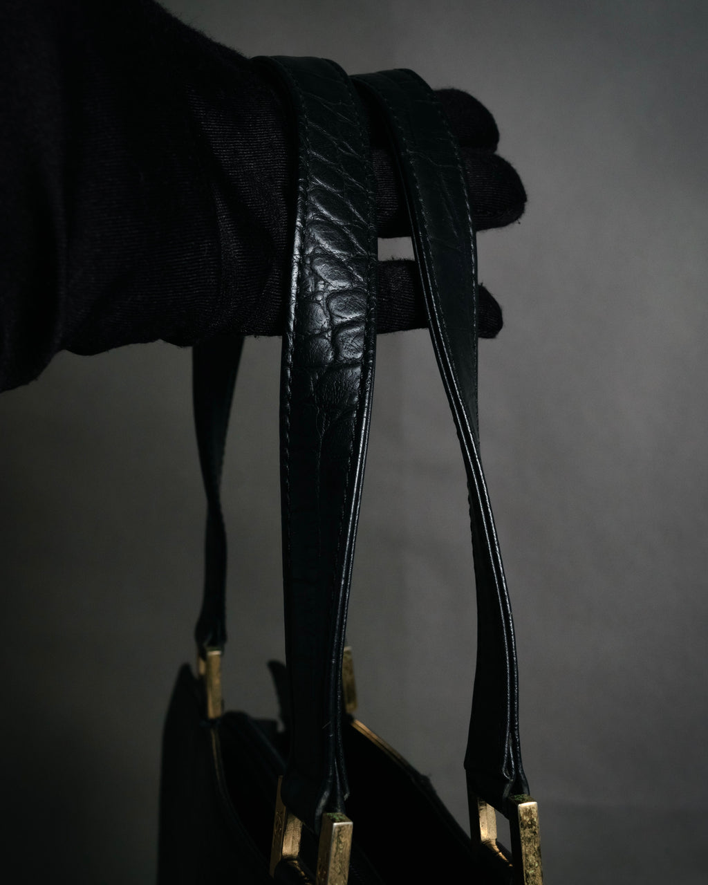 “YVES SAINT LAURENT” 90’s–Early 00’s Croc embossed leather woven stitch tote bag