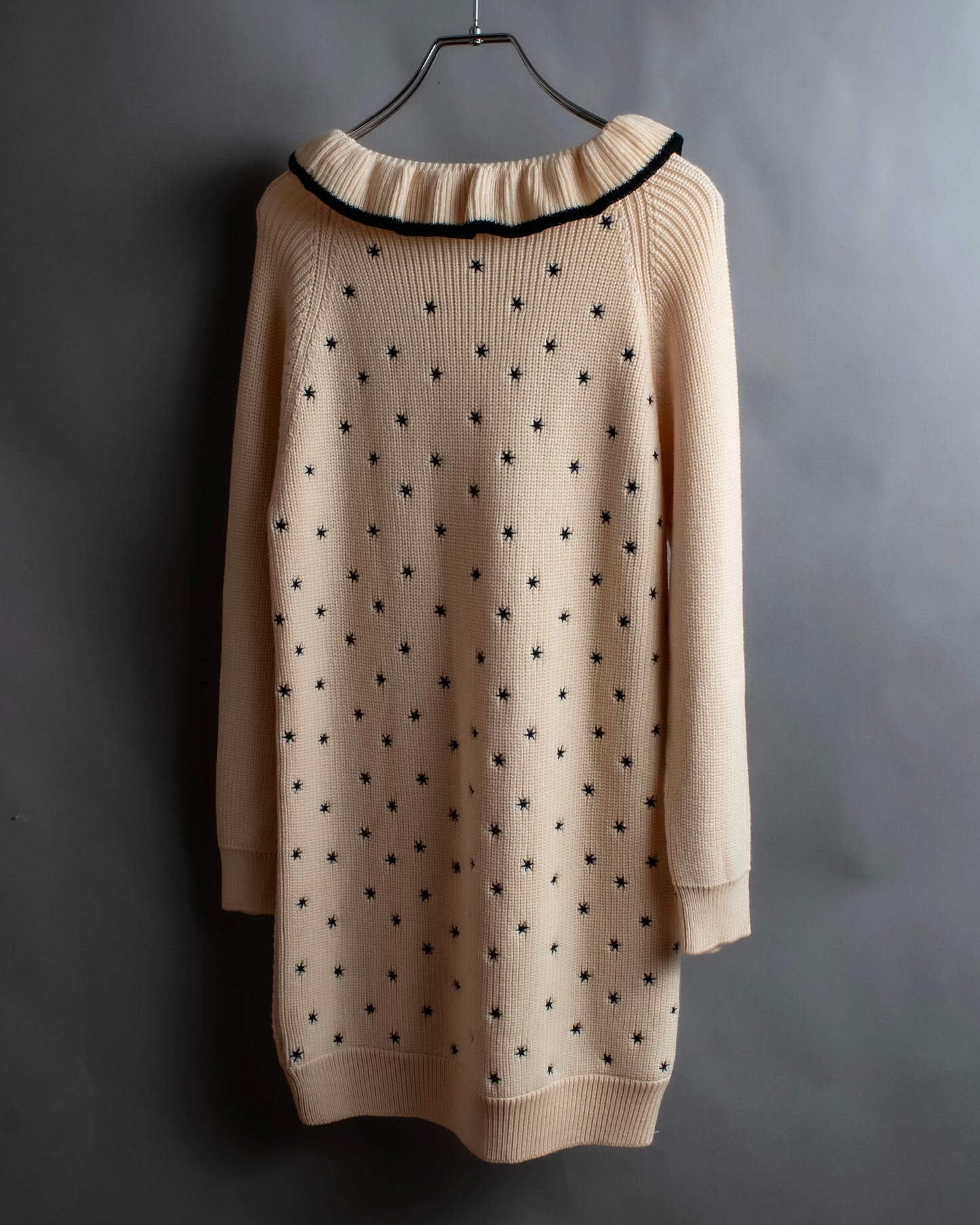 "Christian Dior" Star print frill detail cable knit tunic pullover