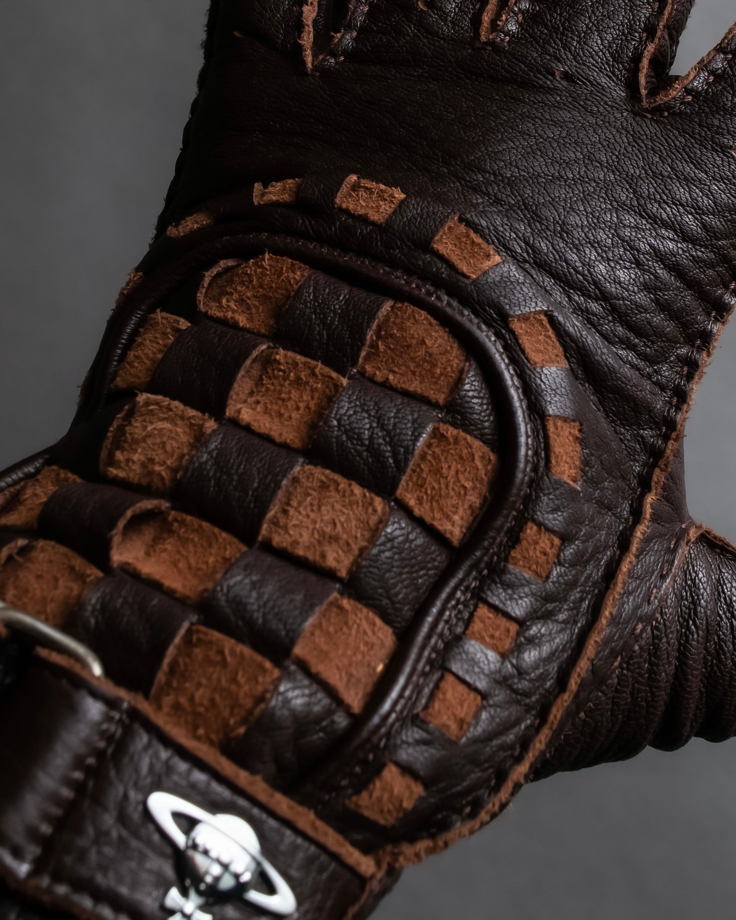 "Vivienne Westwood" Orb design checker panel pattern leather gloves