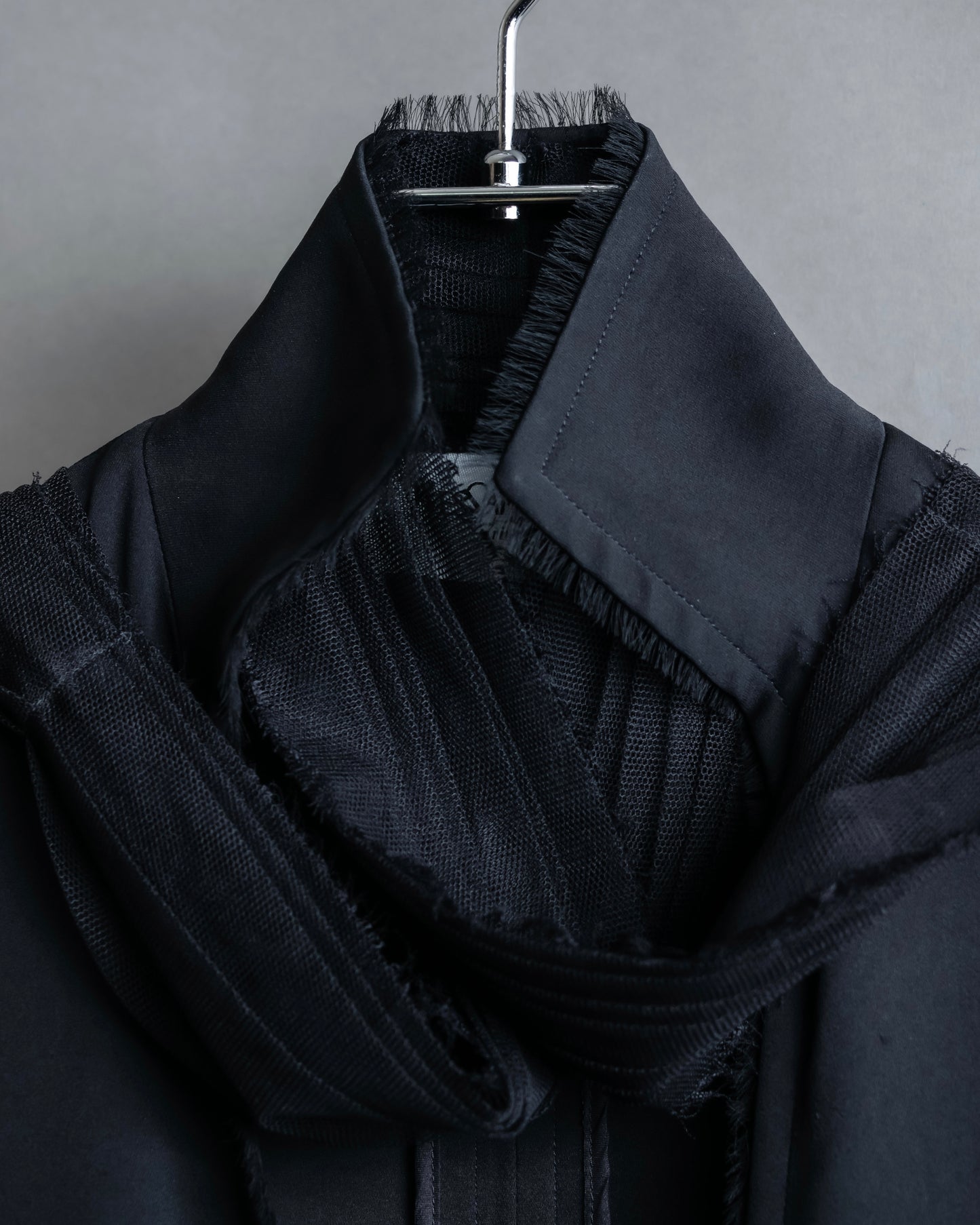 "YVES SAINT LAURENT" 2002 AW Scarf docking tulle design silk double zipper blouse