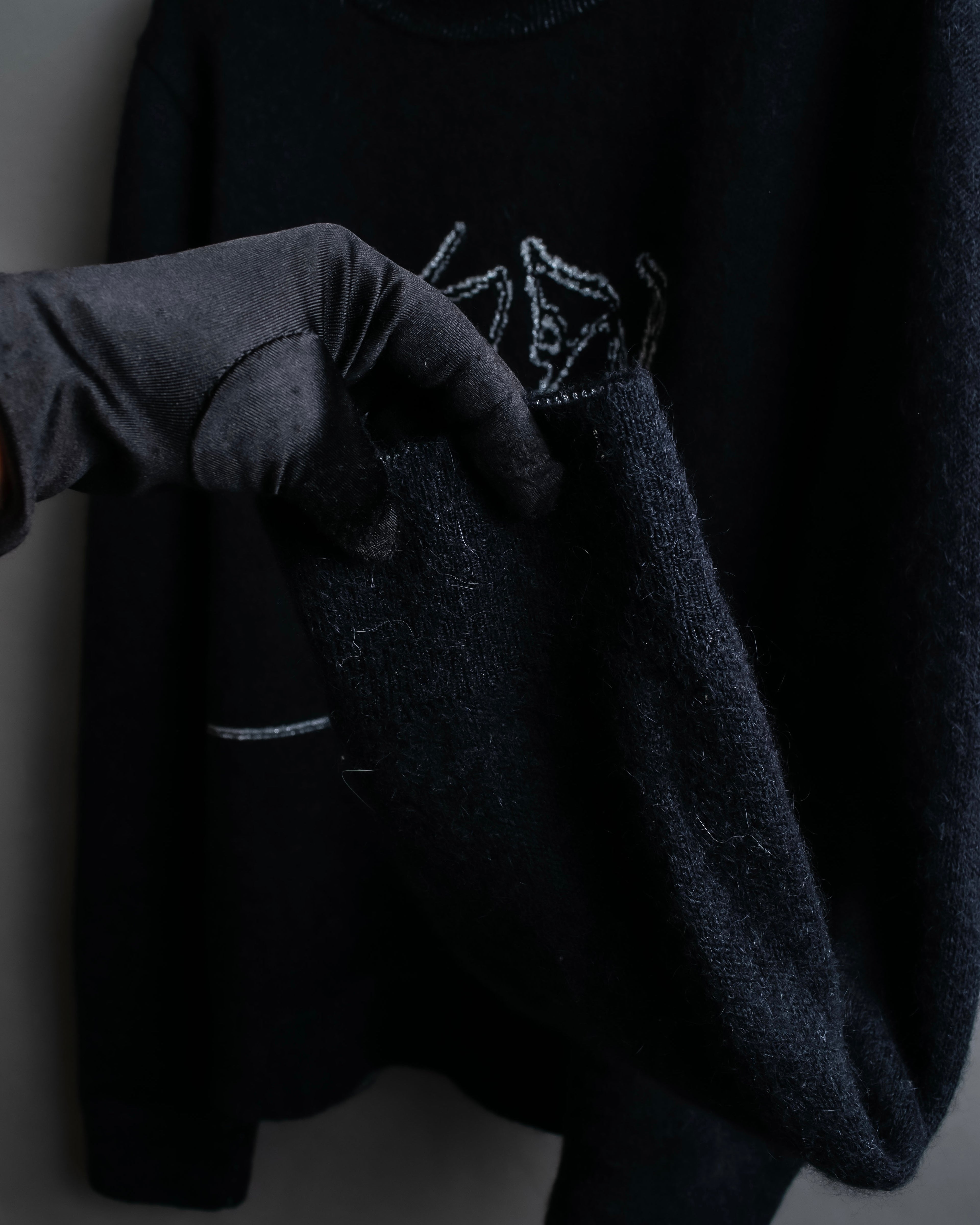 "Saint Laurent" Handsome face embroidery mohair blend oversized knit