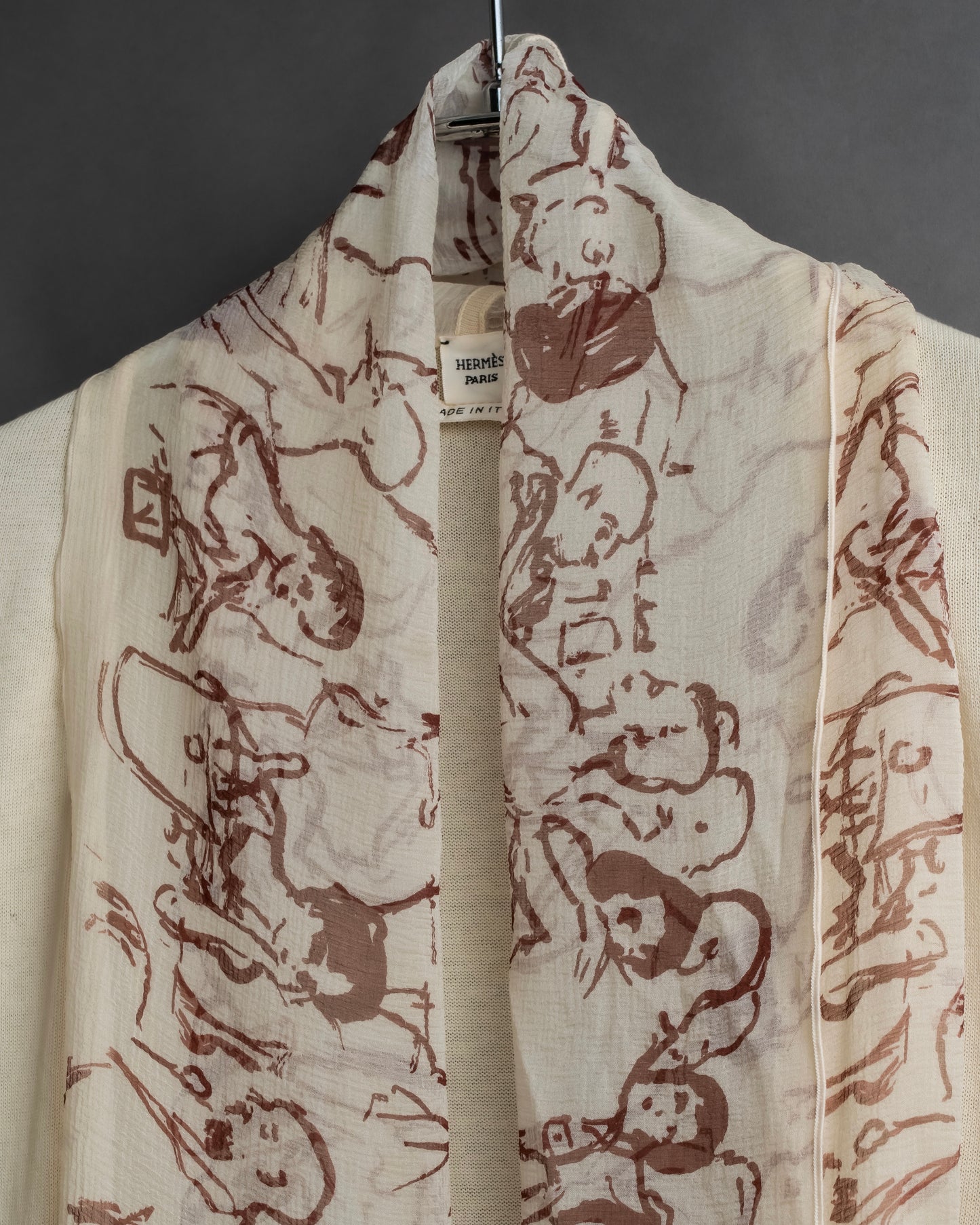 "HERMES" Gaultier period scarf docking design silk cardigan