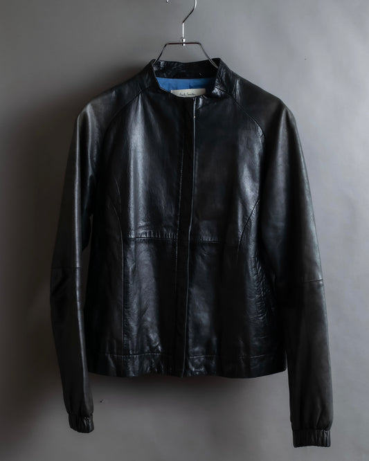 "PAUL SMITH" 100% sheep skin no collar leather jacket