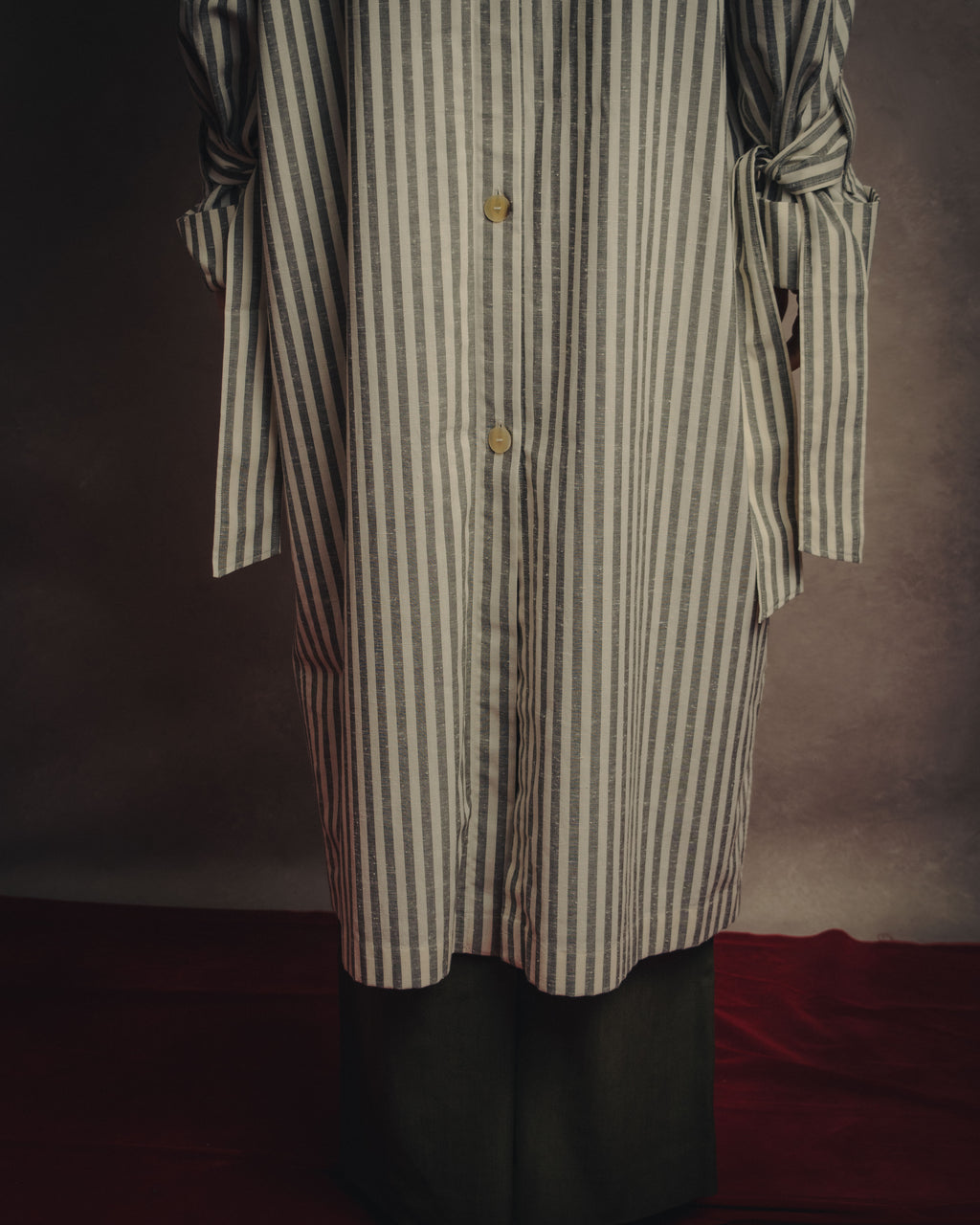 -SPECIAL- “LOEWE” 2010’s striped ribbon sleeve long gown coat