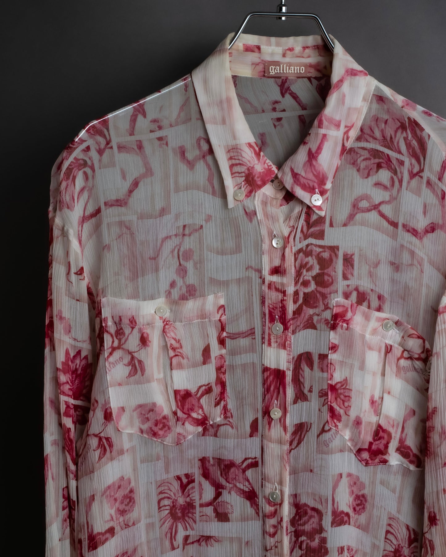 "John Galliano" 100% silk tropical floral regular collar shirt