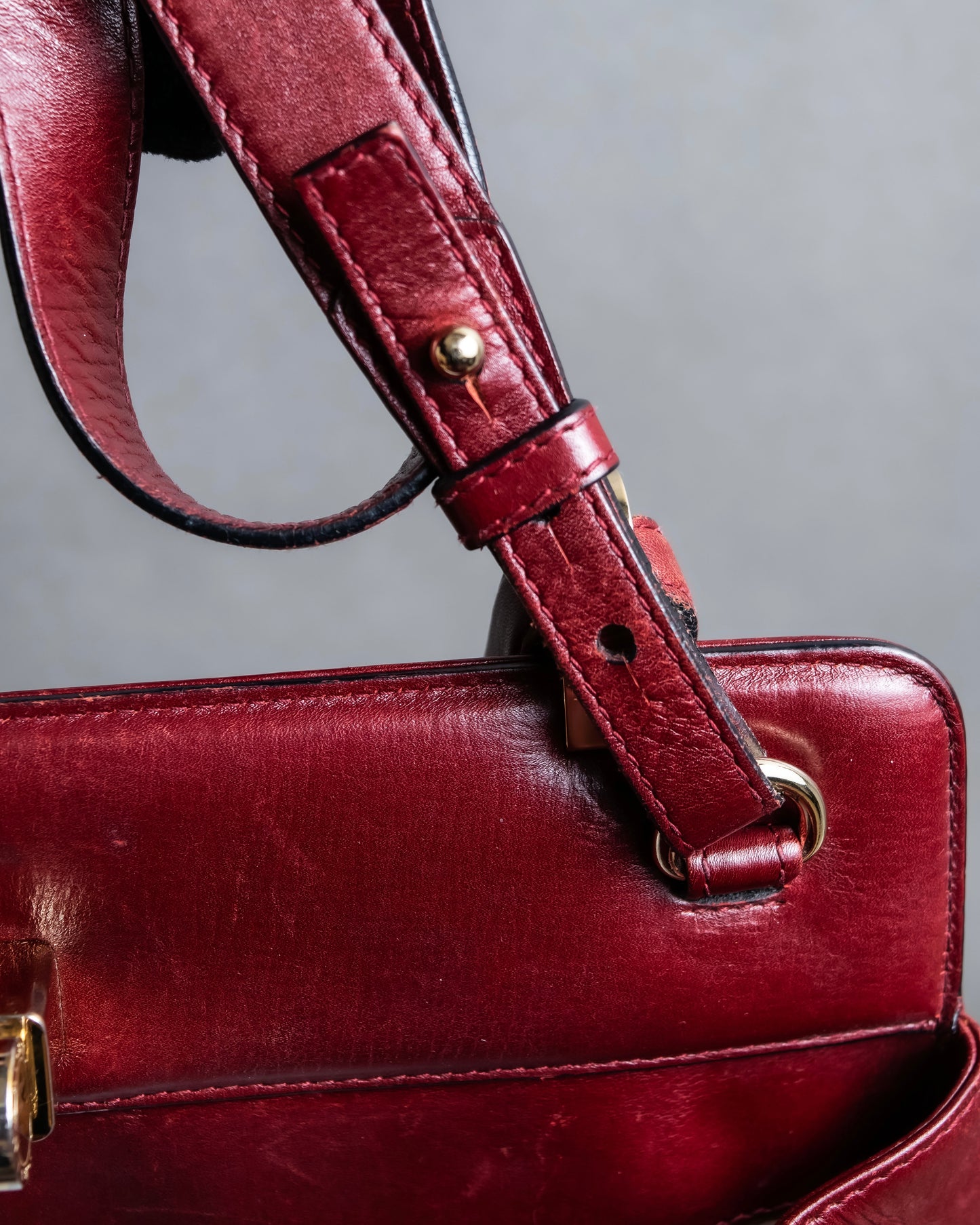 "BVLGARI" Marble motif burgundy color leather shoulder bag