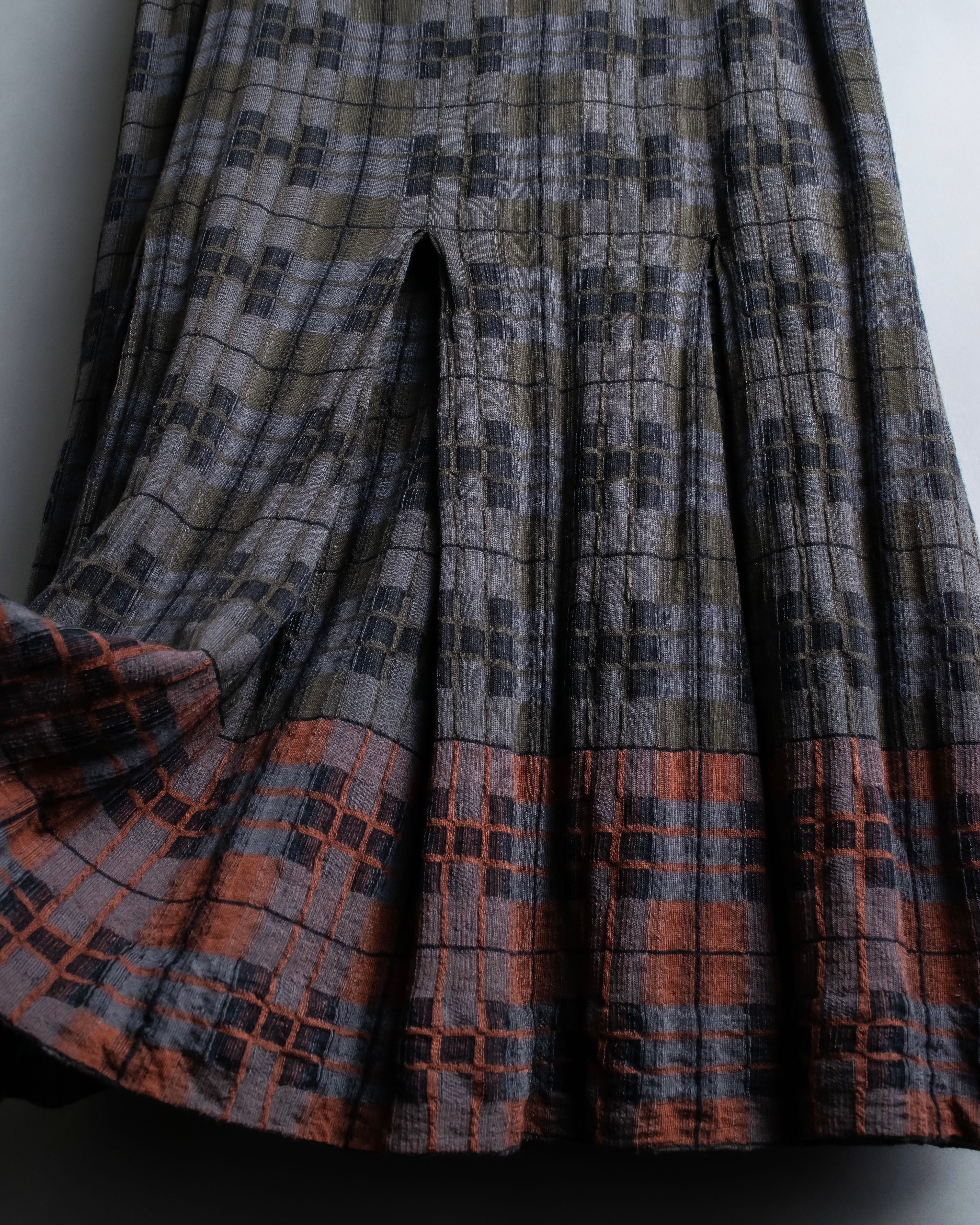 "HERMES" Check pattern cropped skirt