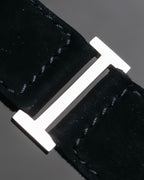 "HERMES" Tout en Douceur black suede panel line shoulder bag