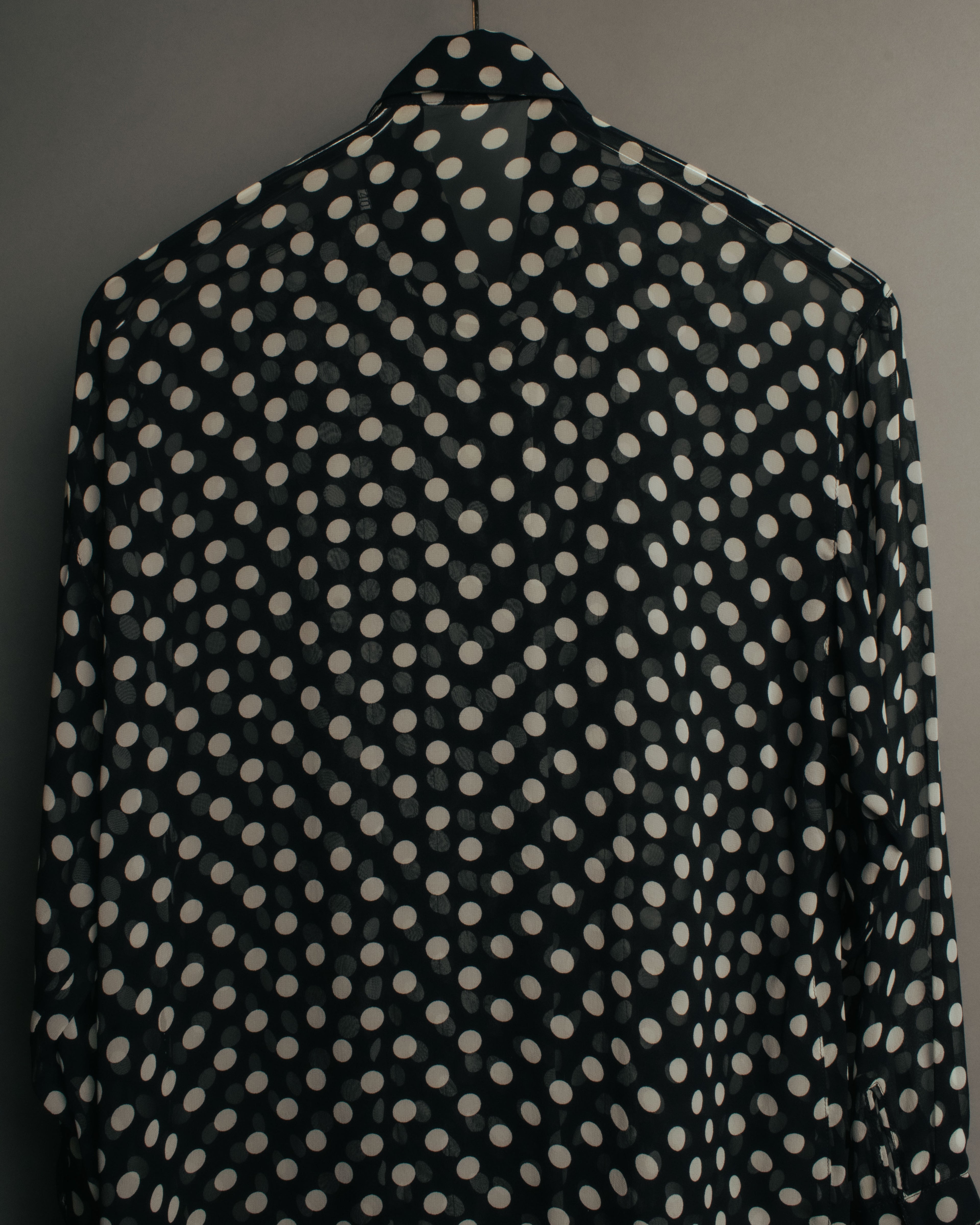 “GIANNI VERSACE COUTURE” 90’s Sheer mixed pattern ruffle blouse