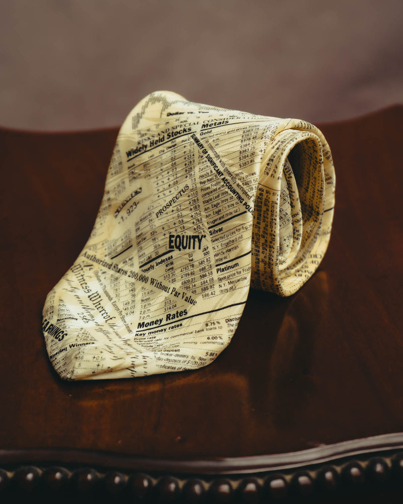 -MOOD MILLÉSIMES- 90’s-00’s financial newspaper print silk tie