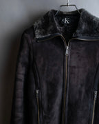 "CALVIN KLEIN" Mouton design zip-up suede jacket