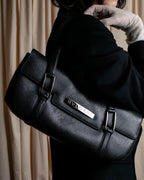 "BVLGARI" Horizontal form engraved logo leather bag