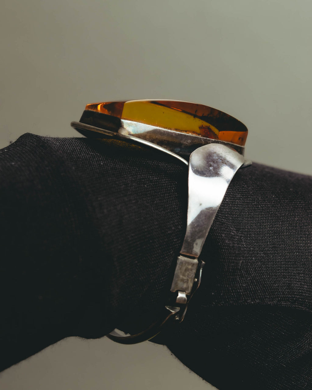 "Vintage" Sculptural amber tone statement bracelet