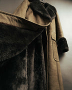 “LOEWE” 70’s-early 90’s Suede shearling belted long coat