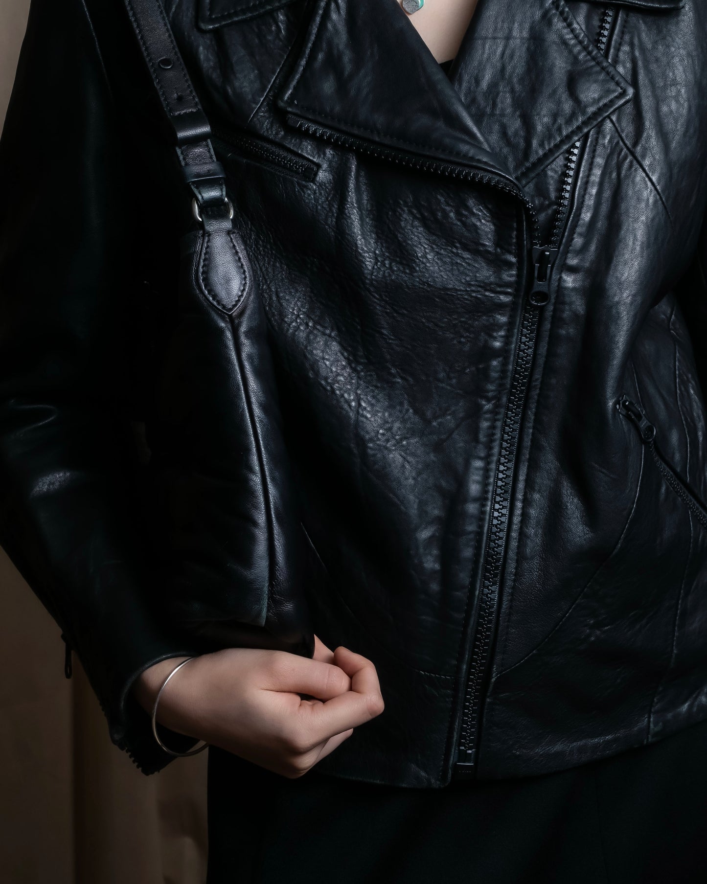 "Acne" Beautiful shape genuine leather double riders jacket