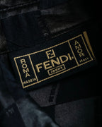 "FENDI JEANS" Logo engraved check pattern glossy shirt