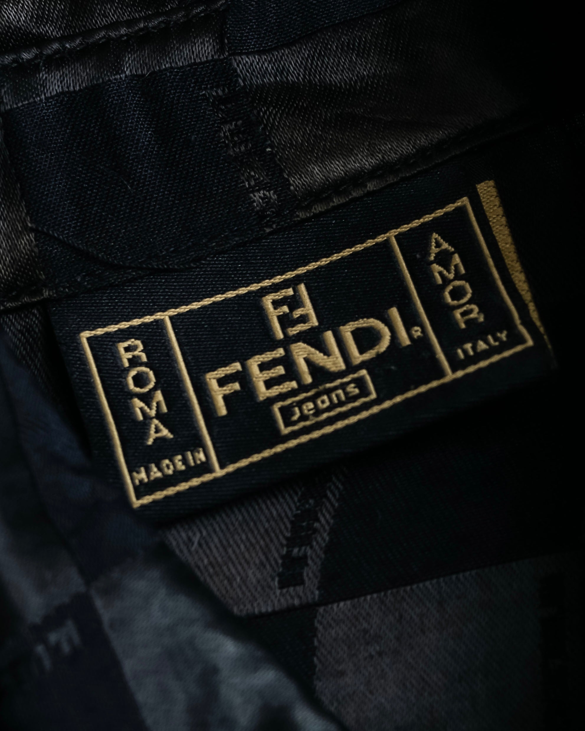 "FENDI JEANS" Logo engraved check pattern glossy shirt