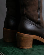 "HERMES" Shearling lining leather combination long boots