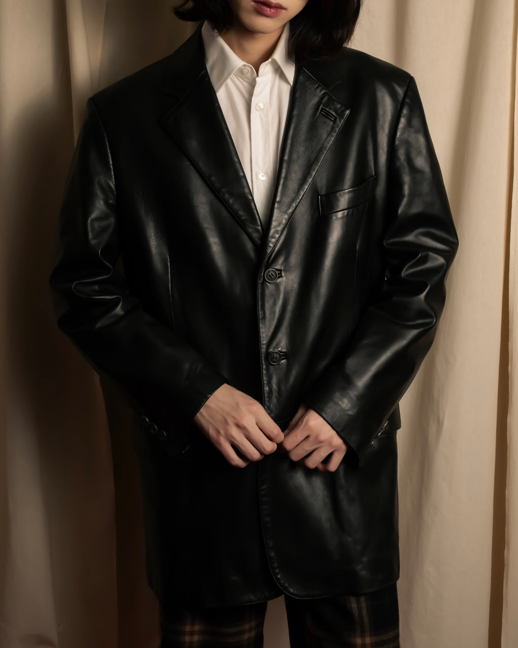 "Salvatore Ferragamo" Straight silhouette leather tailored jacket