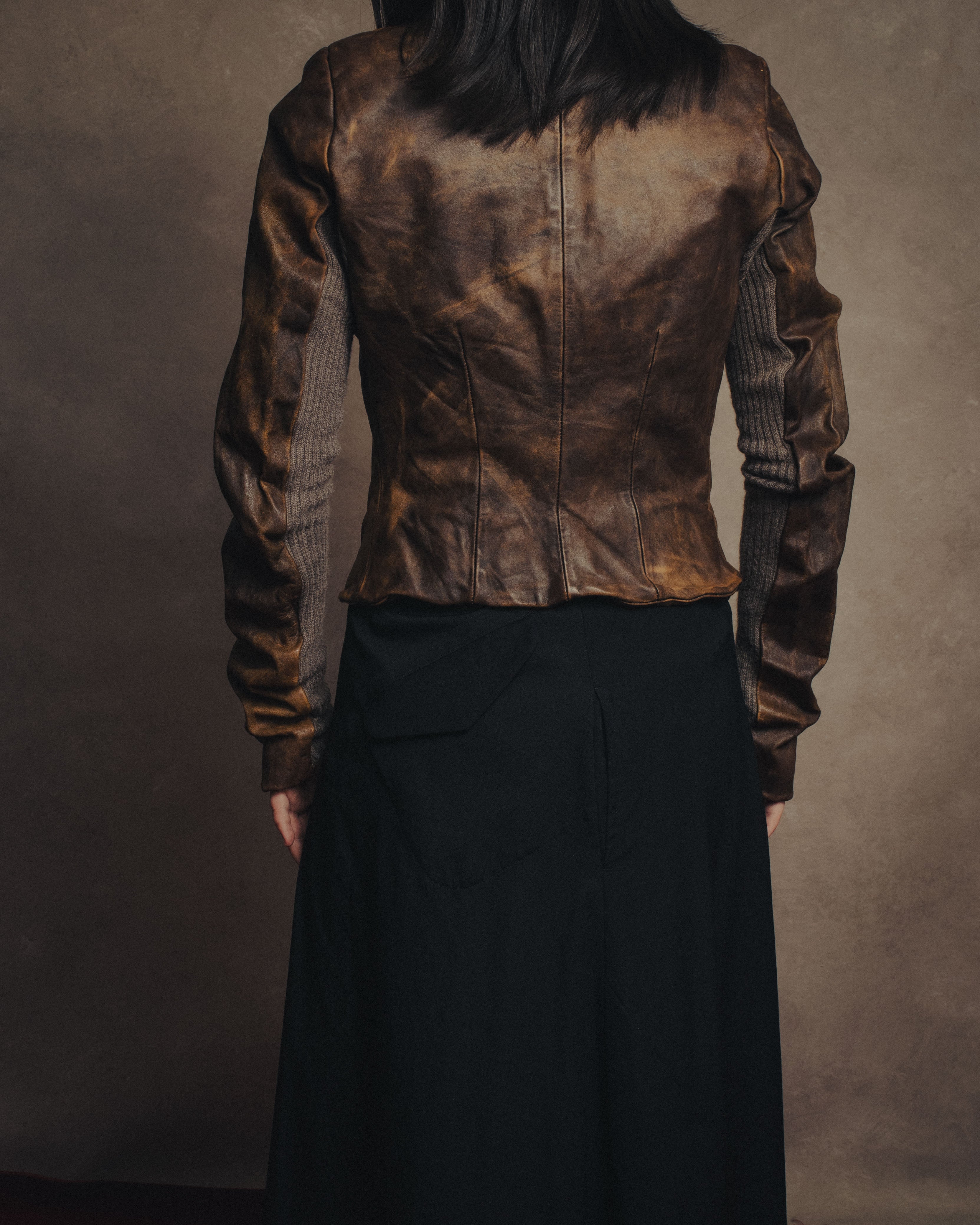 -SPECIAL- “Rick Owens” 00’s Washed lamb leather rib sleeve jacket