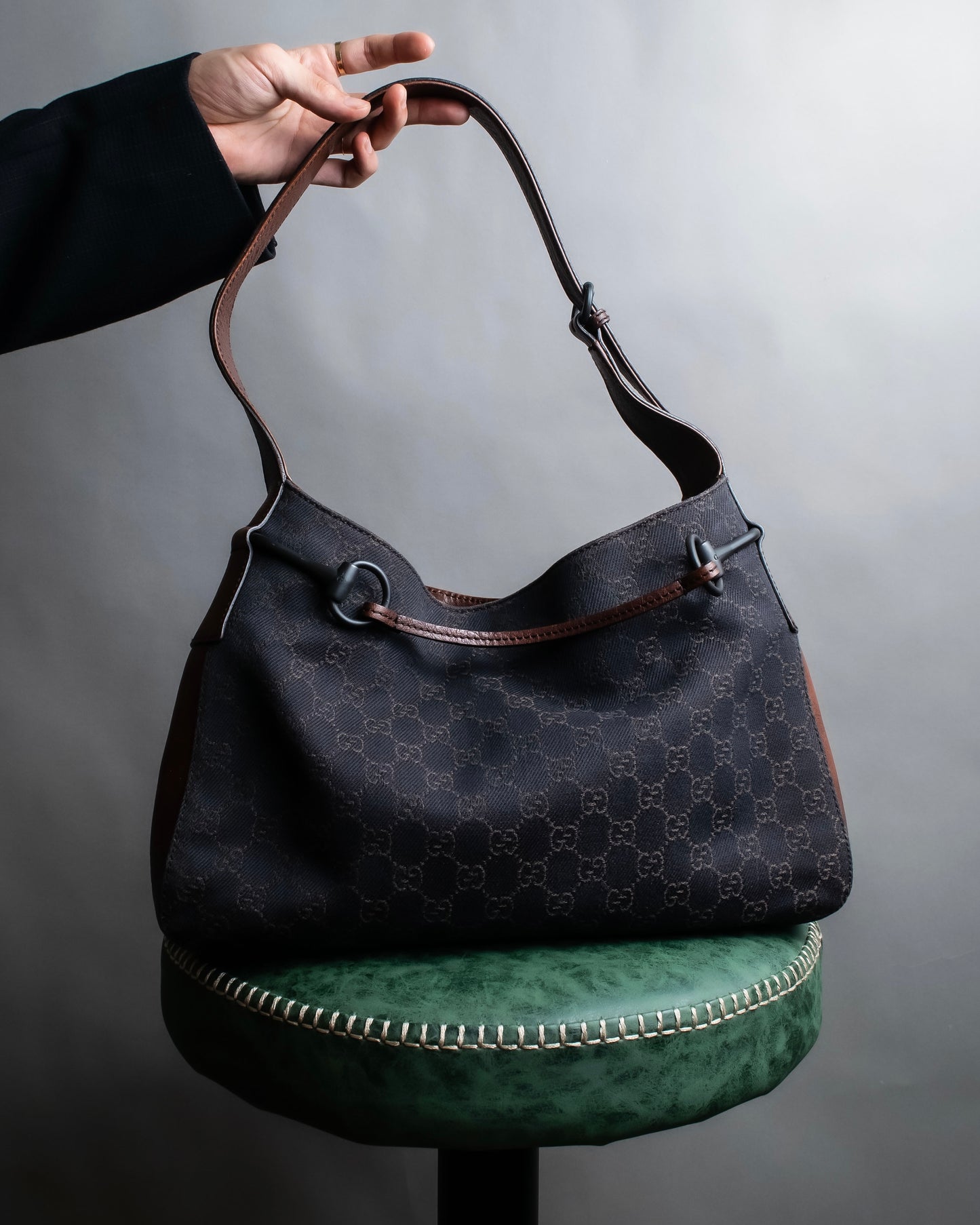 "GUCCI" GG canvas pattern horsebit design one shoulder bag