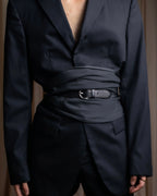 "HERMES" Silk cloth docking leather waist mark belt