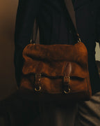 -SPECIAL- "Yves Saint Laurent" 00's Luxurious shearling double buckle messenger bag