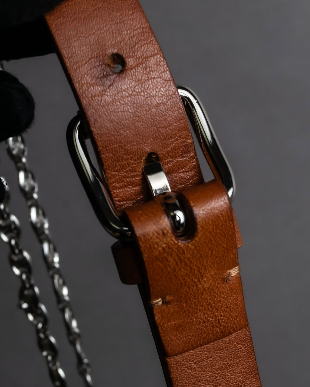 "CELINE" Oval link chain design leather combination belt