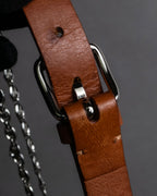 "CELINE" Oval link chain design leather combination belt