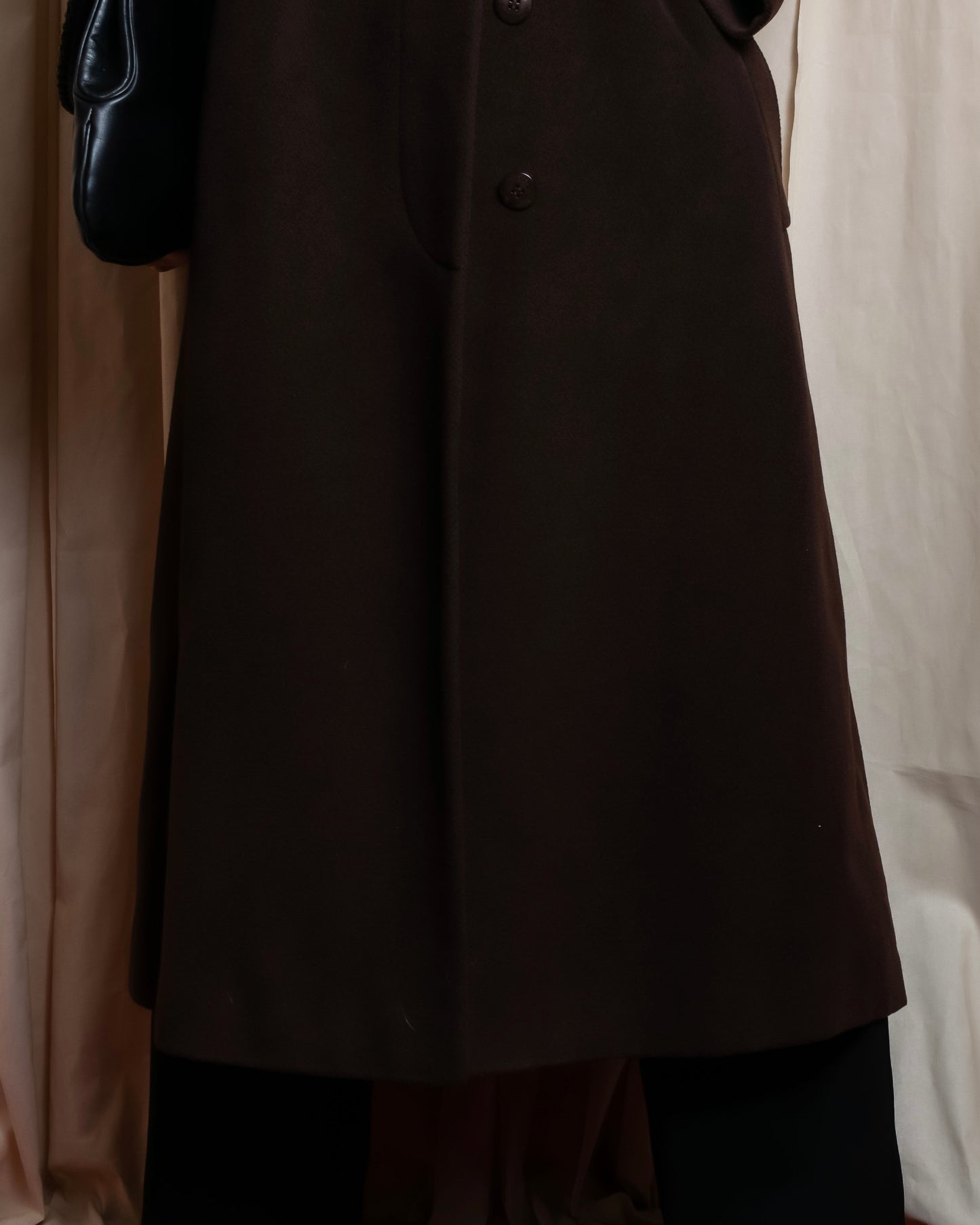 "BURBERRYS" Fly front deep brown soutien collar super long coat