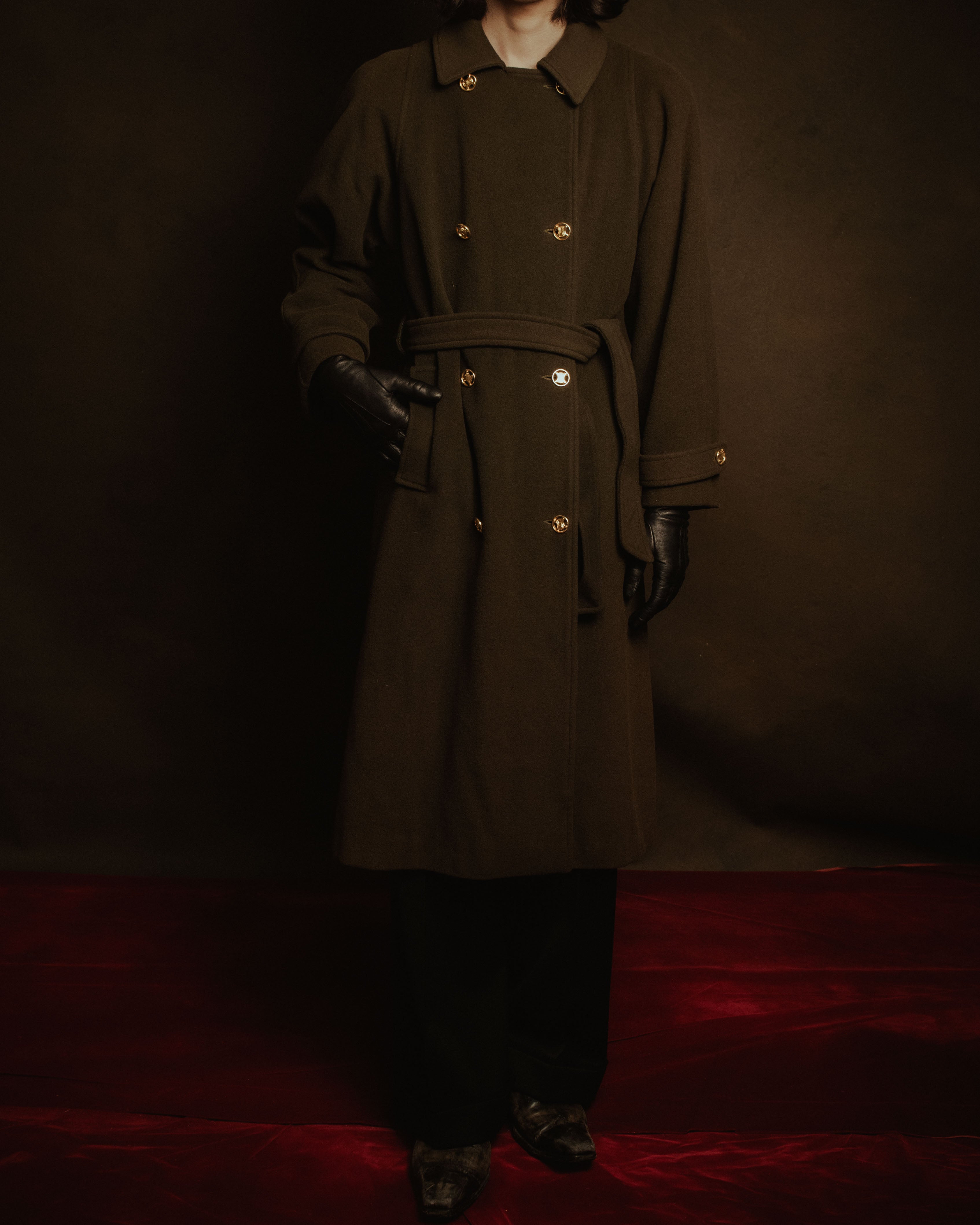 –SPECIAL– "CELINE" 80’s-90’s Triomphe button double breasted long coat