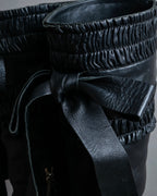 "MIU MIU" Gathered＆ribbon design zip-up leather long boots