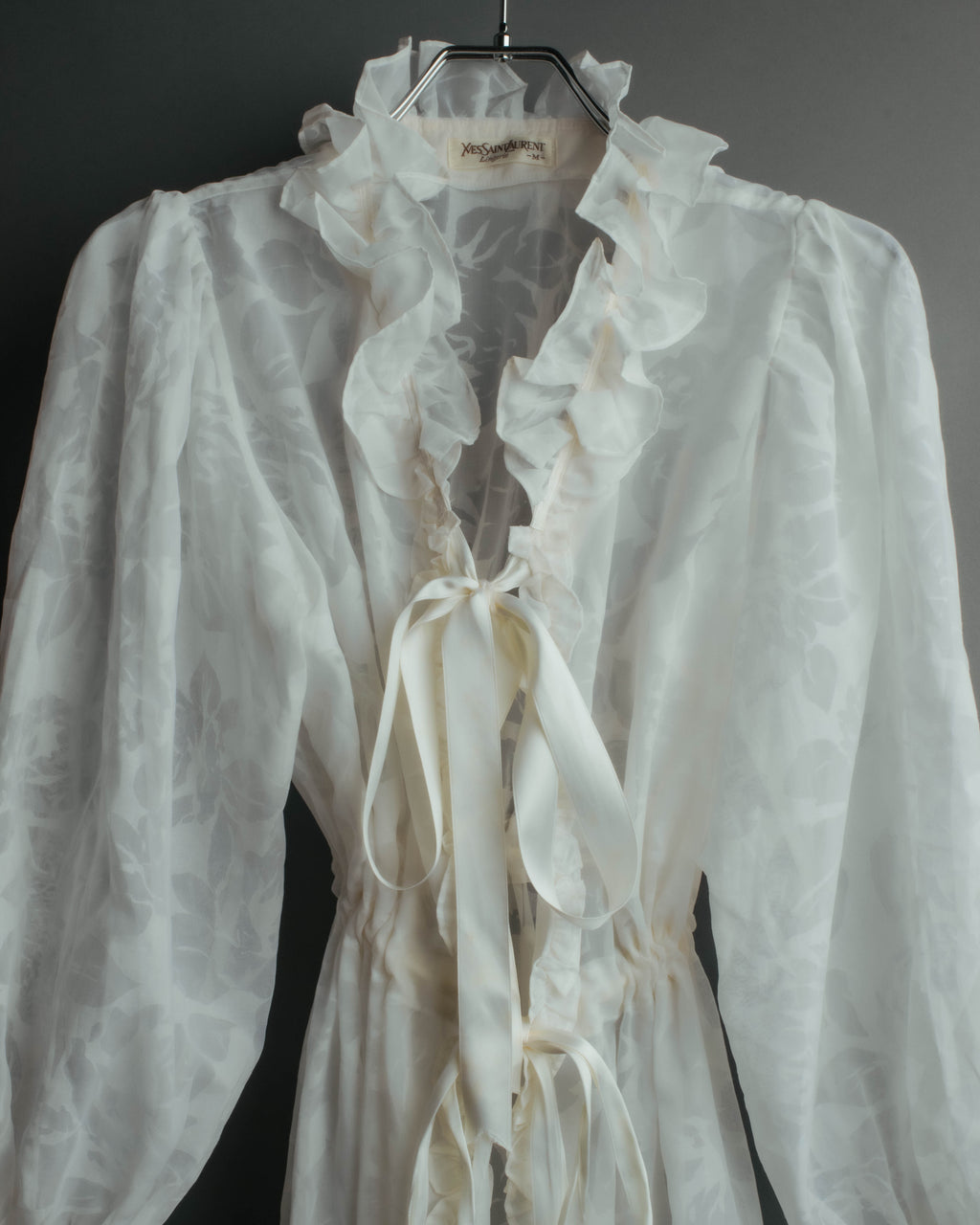 “Yves Saint Laurent” 80’s-90’s Sheer floral ruffle lingerie robe