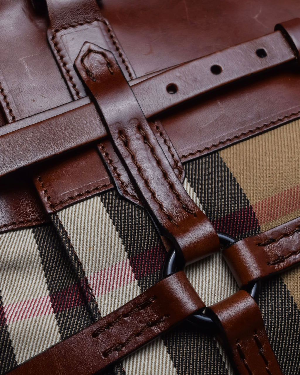 "BURBERRY" Harness detail check canvas leather bag
