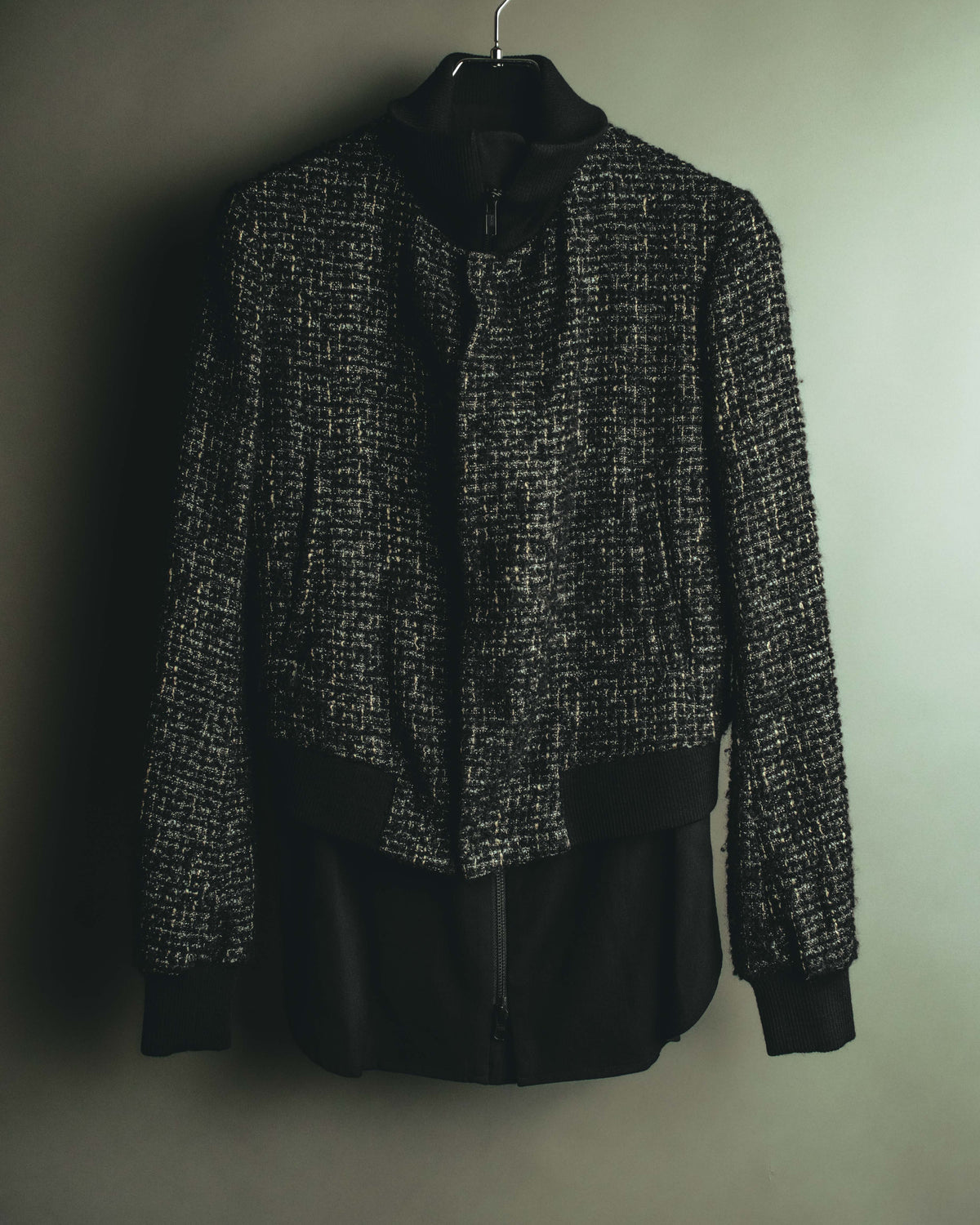 “Y’s” 20AW Layered tweed double zip jacket