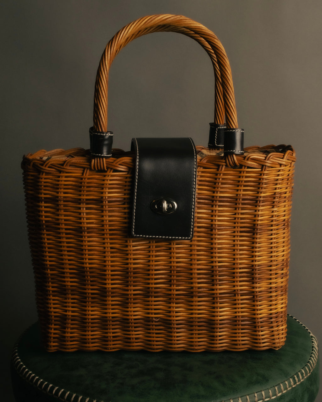 “BURBERRY BLUE LABEL” 00’s Rattan check lining basket bag