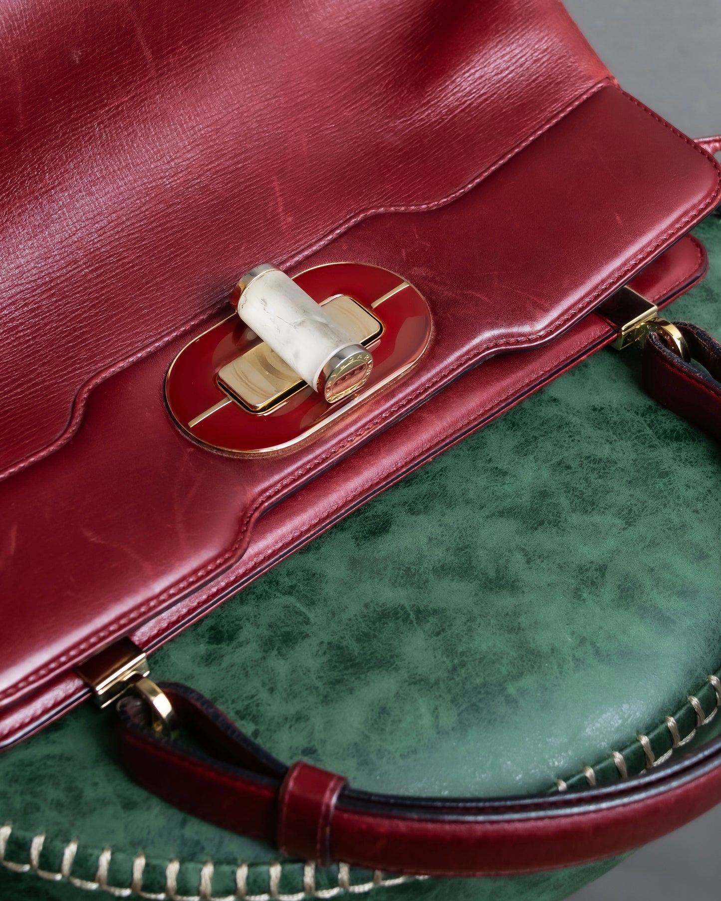 "BVLGARI" Marble motif burgundy color leather shoulder bag