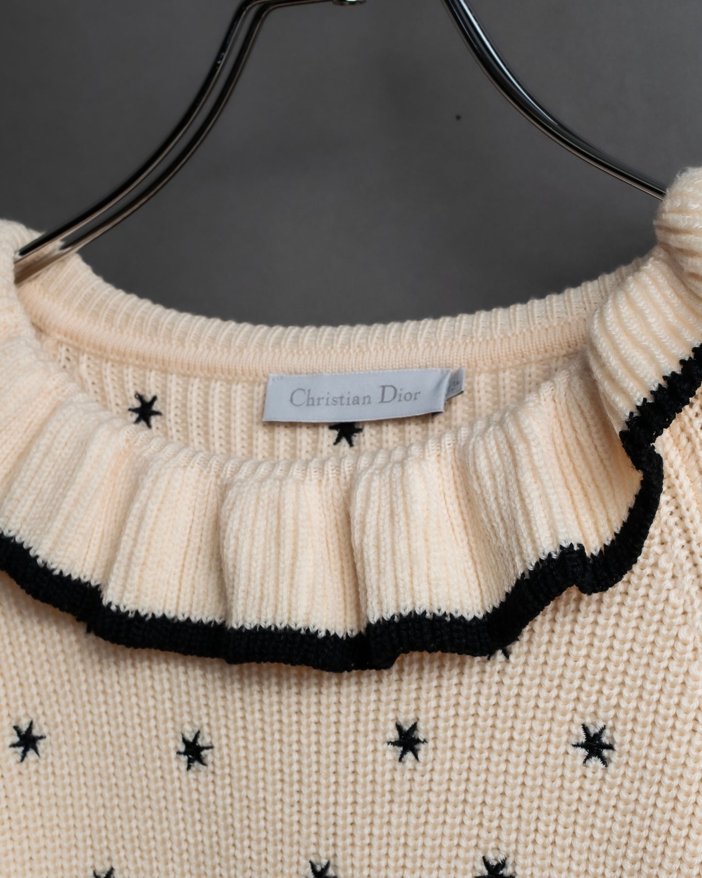 "Christian Dior" Star print frill detail cable knit tunic pullover