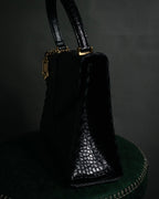 "Yves Saint Laurent" 90’s croc embossed whipstitch trapeze handbag