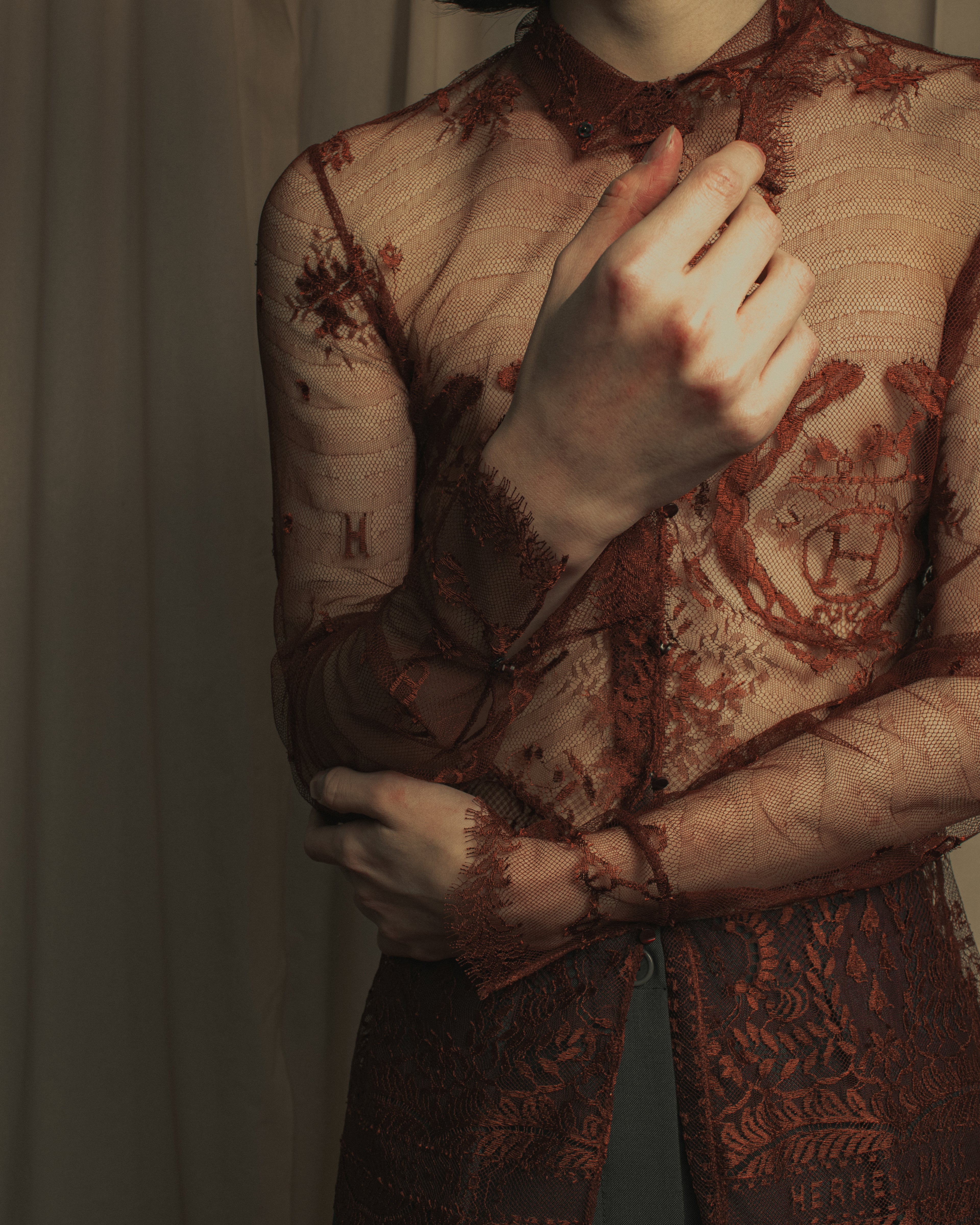 -SPECIAL- "HERMES" 00's Jean-Paul Gaultier Era Engineered Lace Shirt