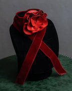 "YVES SAINT LAURENT" Rose motif leather choker＆ribbon accessories