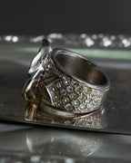"CHANEL" Camellia motif rhine stone coco mark ring