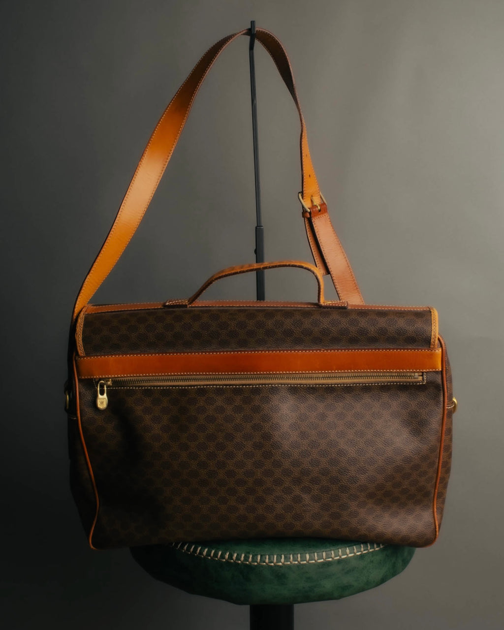 "CELINE" 80's-90's Macadam monogram pvc leather shoulder briefcase