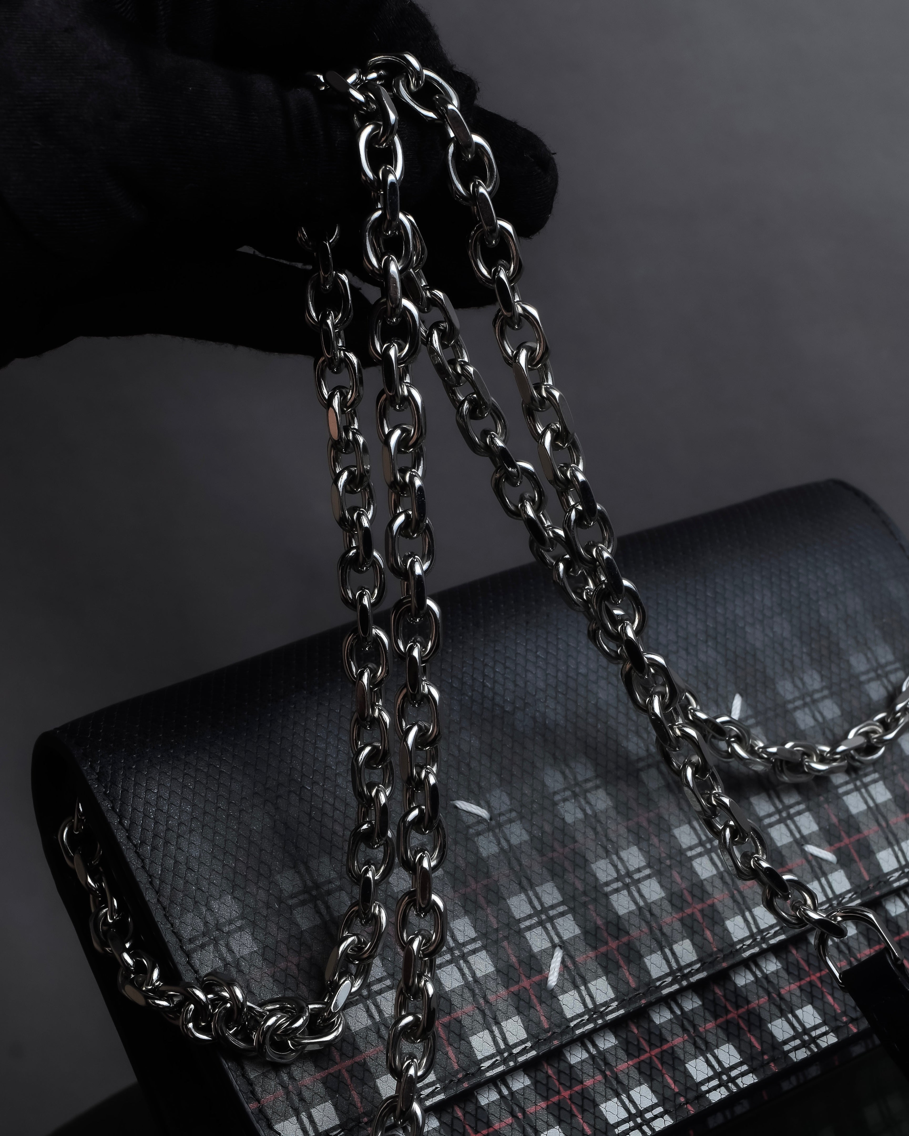 "MAISON MARGIELA" Check pattern gradient design chain shoulder leather wallet bag