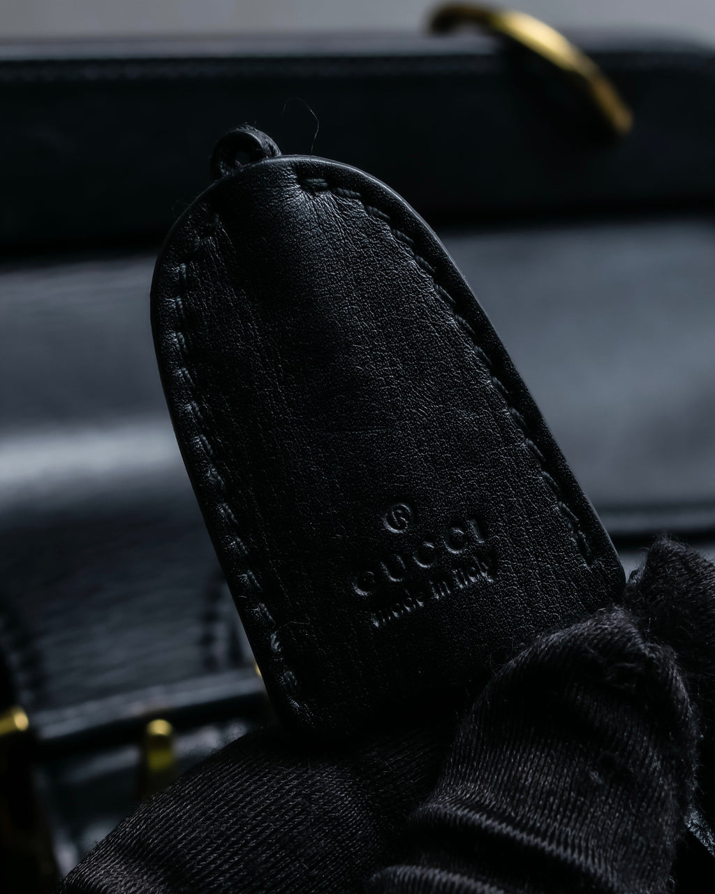 "GUCCI" Double flap design grained leather one-handle bag