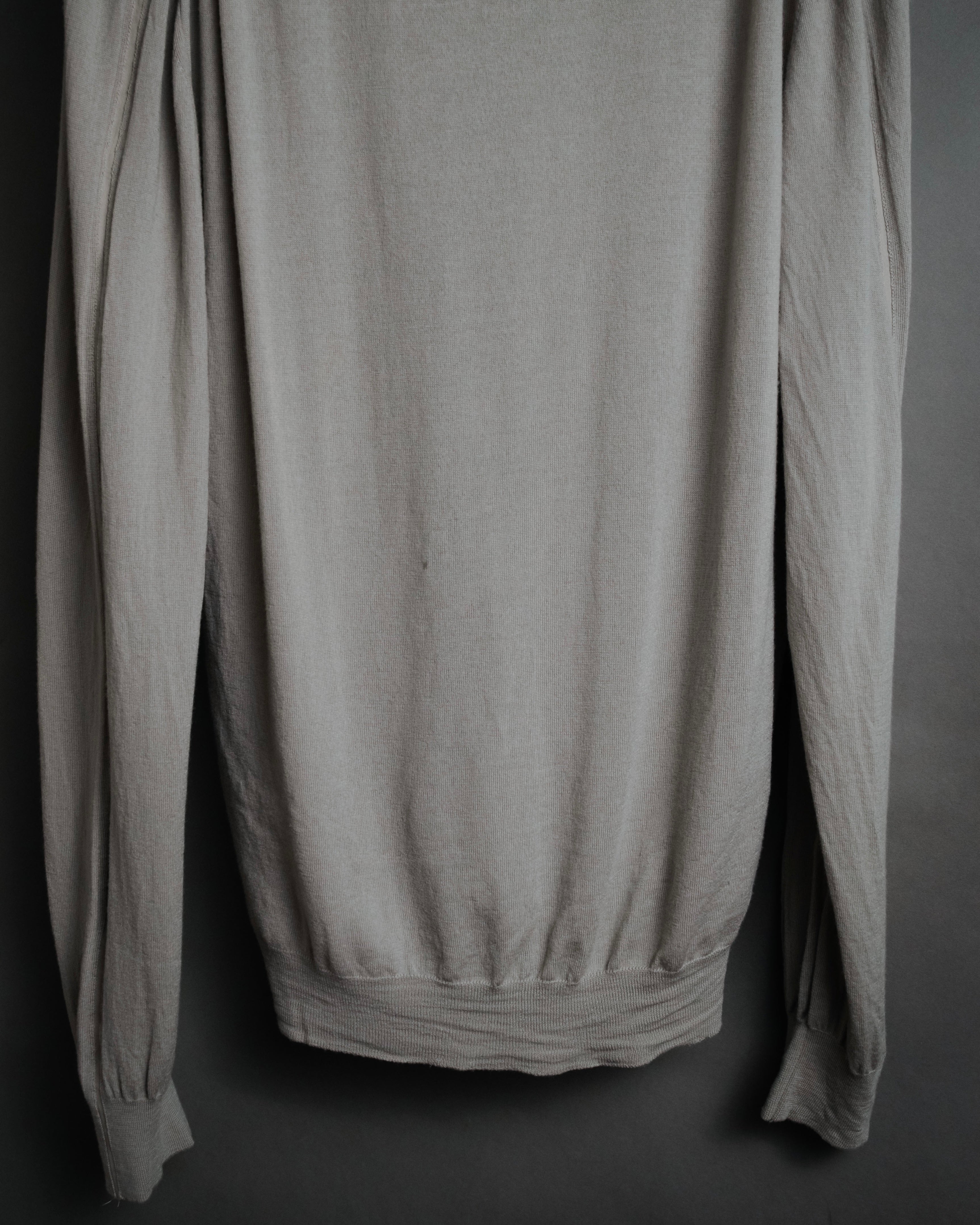 “HERMES” 2000’s Lambskin trimmed high gauge wool cardigan